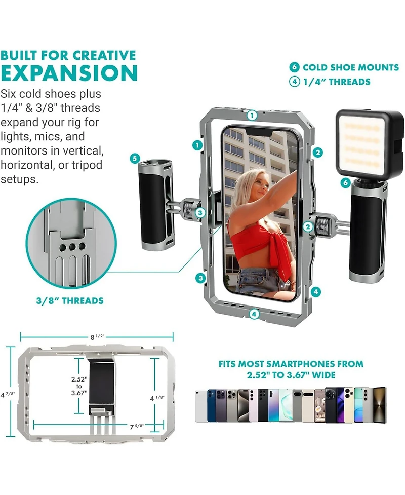 Movo iFilmer-pro Smartphone Rig with Dual Grip Cage, Wireless Lavalier Mics, and Tripod for iPhone and Android