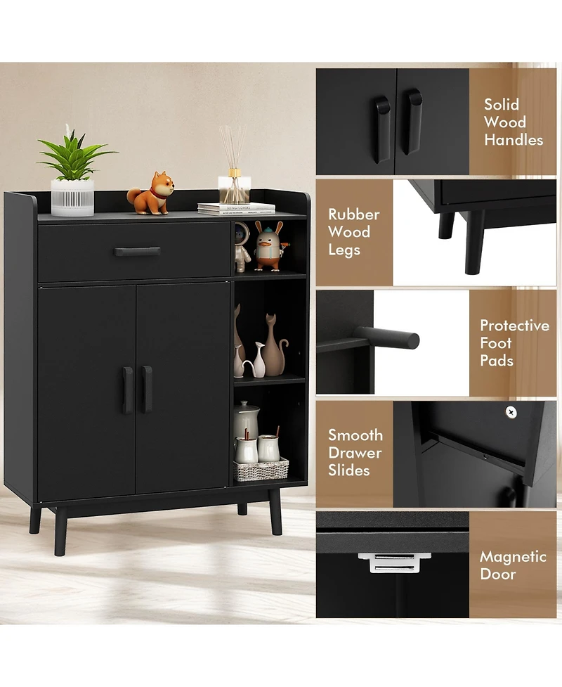 Sugift Free Standing Floor Storage Cabinet Cupboard Chest with 1 Drawer