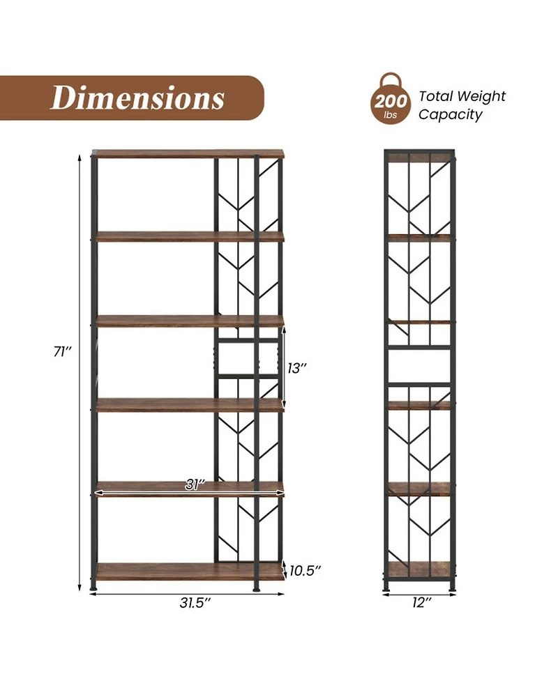 Sugift 6-Tier Geometric Bookcase with Heavy-Duty Metal Frame and Anti-Tipping Kits