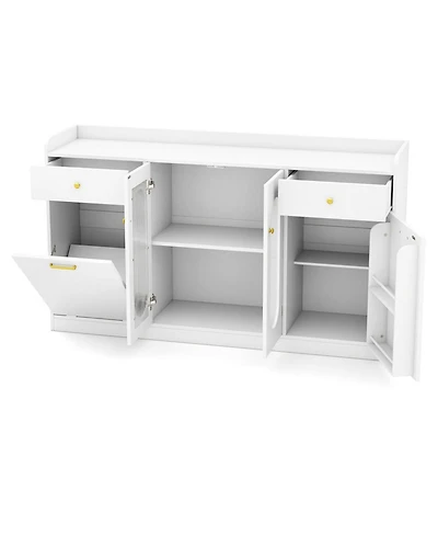 Sugift 55 Inch Buffet Cabinet with Hidden Tilt-Out Trash Can and 2 Glass Doors