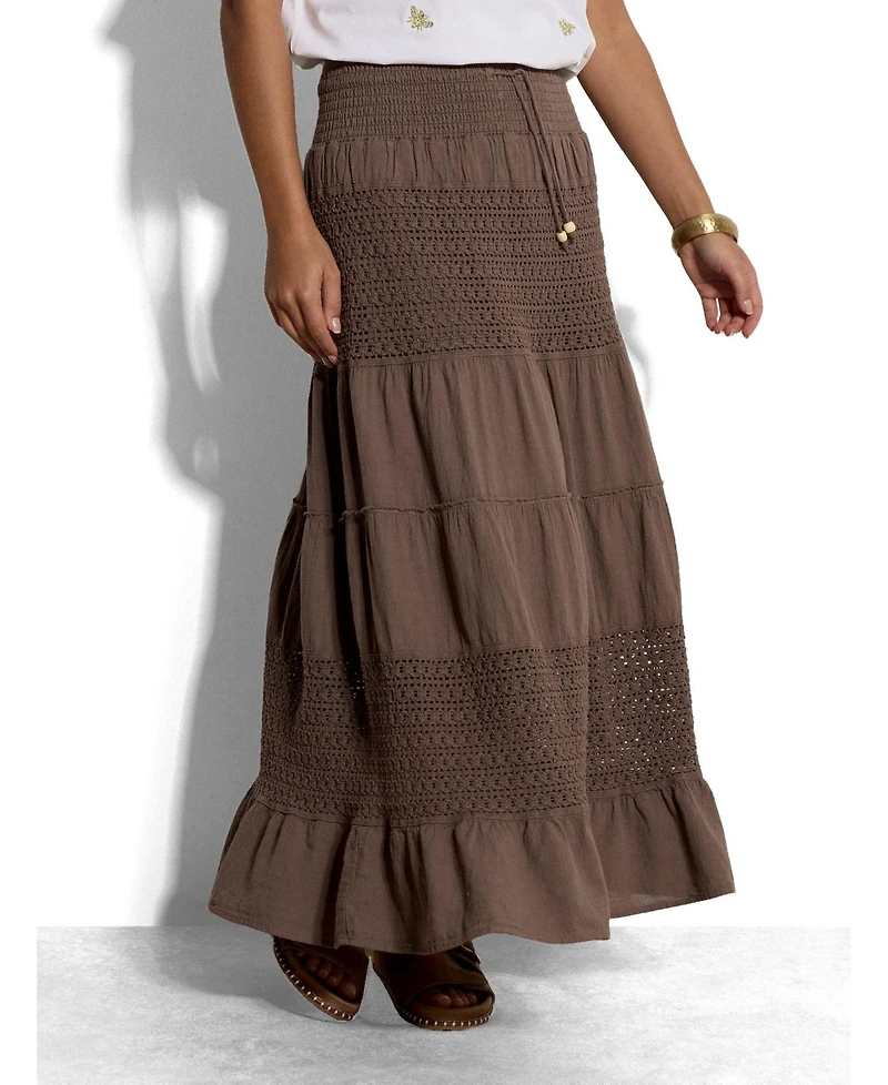 Apricot Women's Tiered Crochet Maxi Skirt