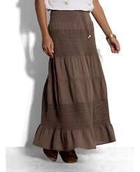 Apricot Women's Tiered Crochet Maxi Skirt