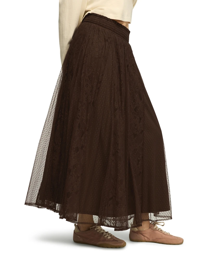 Lucky Brand Women's Allover Lace A-Line High-Waisted Floral Midi Skirt