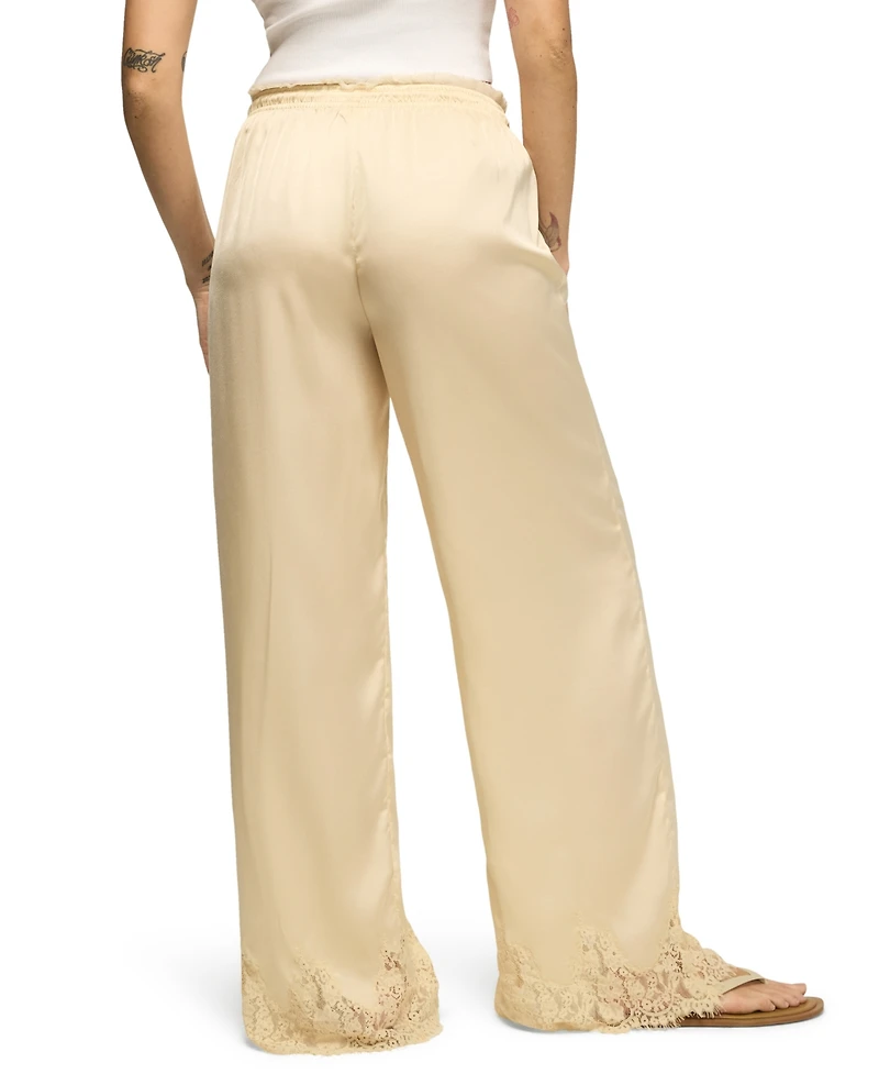Lucky Brand Women's Pull-On Wide-Leg Lace Trim Pant