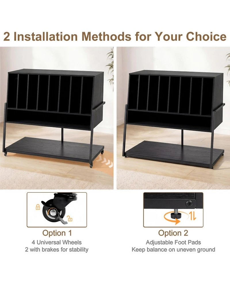 Sugift Turntable Stand with Charging Station and 8 Vinyl Storage Shelves