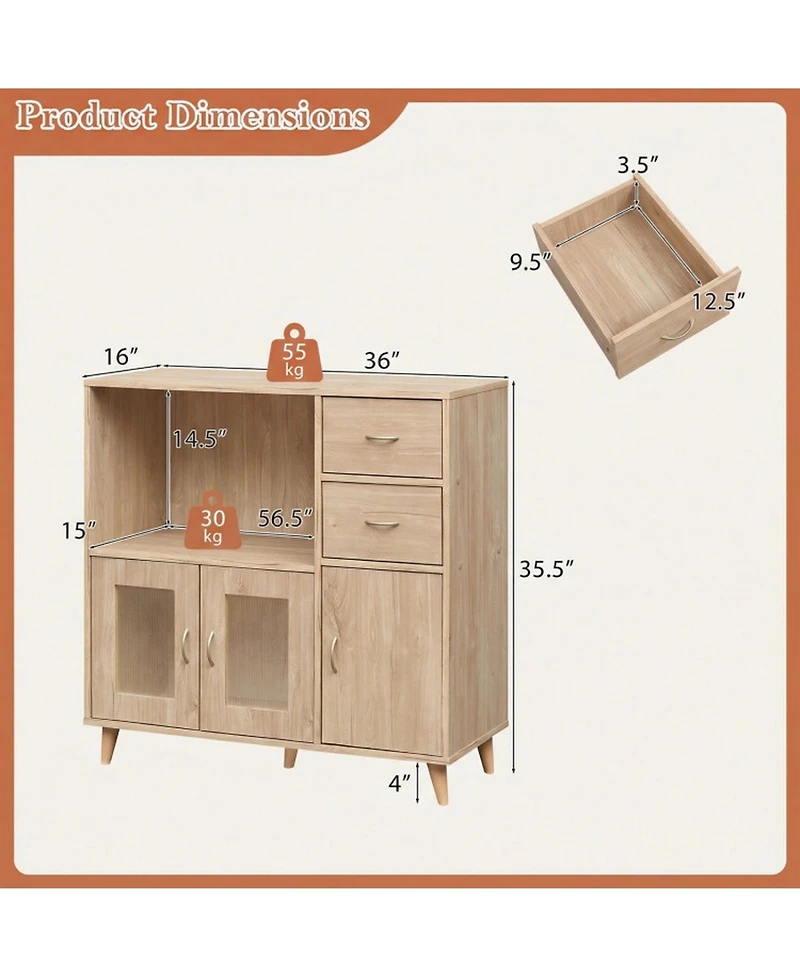 Sugift 36 Inch Sideboard Buffet Cabinet with Open Compartment and Drawers