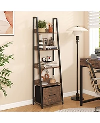 Sugift 5-Tier Ladder Bookshelf with Fabric Drawer for Home Office