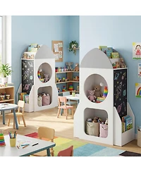 Sugift 3-Tier Kids Rocket Bookshelf Space Theme Toddler Toy Storage Organizer