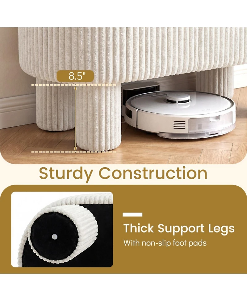 Sugift 42 in Corduroy Upholstered Storage Ottoman Bench Foot Stool