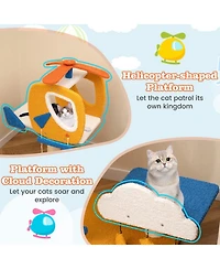 Sugift Indoor Small Aviation-Themed Cat Tree Cat Tower with Helicopter Top Perch