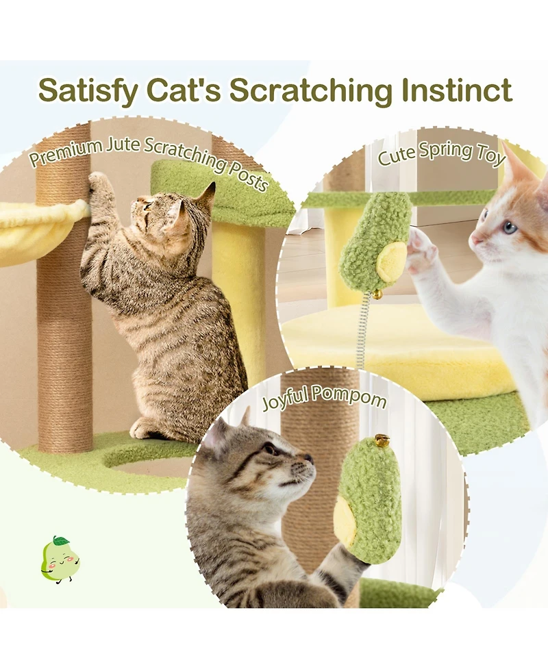 Sugift Multi-level Avocado Theme Cat Tree Tower with Wide Perch and Rotatable Basket
