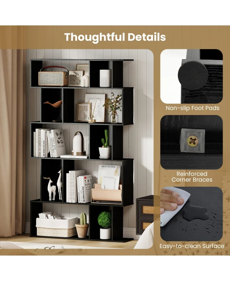 Sugift Set of 2 5-Tier Geometric Bookcases with Open Shelves and Closed-Back Cubes