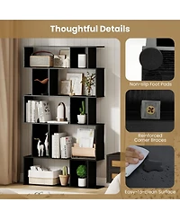 Sugift Set of 2 5-Tier Geometric Bookcases with Open Shelves and Closed-Back Cubes