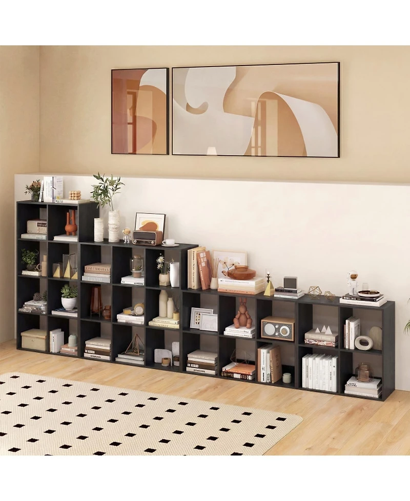 Sugift 4 Cube Bookshelf with Back Guardrail for Living Room Bedroom