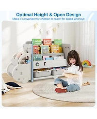 Sugift Car Themed Kids Toy Storage Bookshelf with 3-Tier Shelves and 2 Storage Boxes