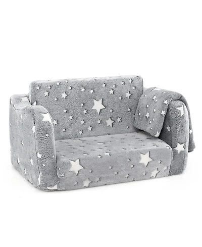 Sugift 2-in-1 Folding Kids Couch with Blanket Glow in the Dark
