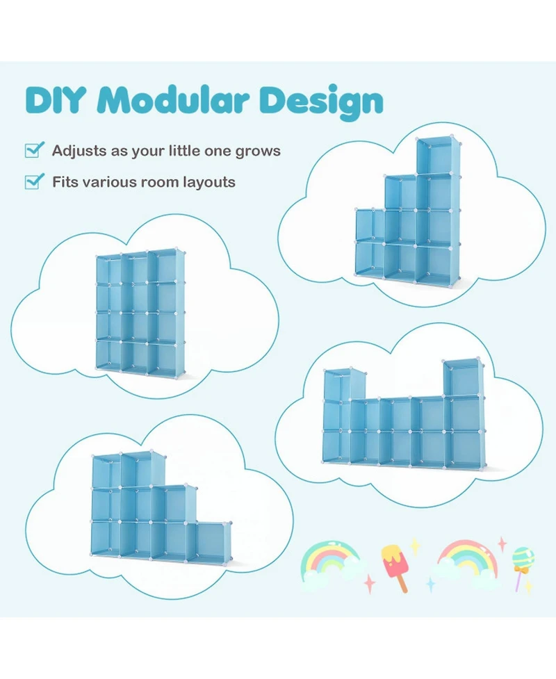 Sugift Modular Baby Wardrobe with 10 Cubes Hanging Rod and Shelves Stackable