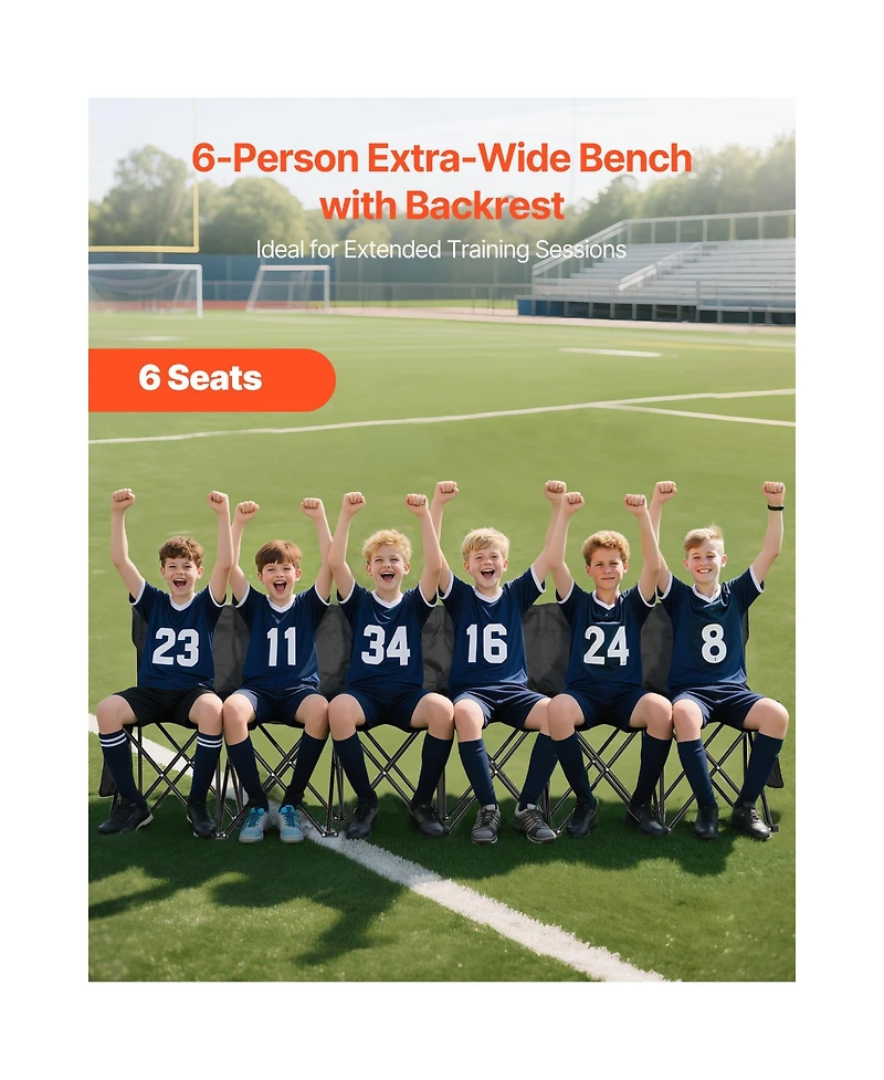 Hongge 6-Seat Portable Folding Sideline Bench with Storage Pockets