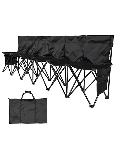 Hongge 6-Seat Portable Folding Sideline Bench with Storage Pockets