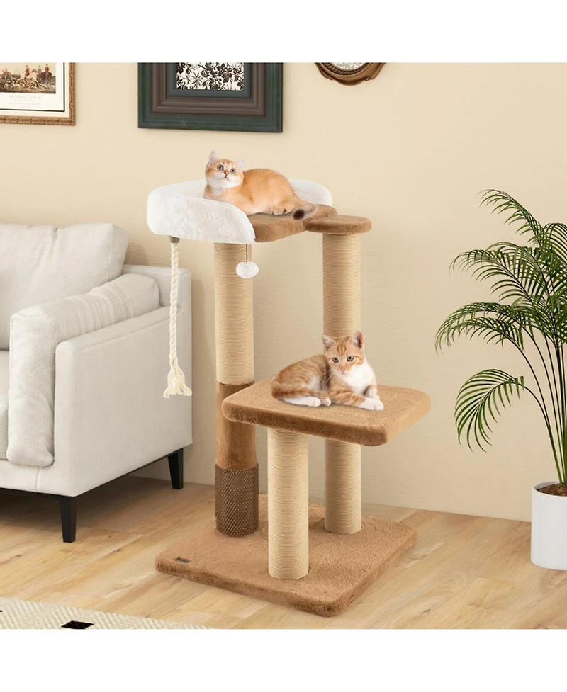 Sugift 44 in Modern Cat Tree for Indoor Cats with Plush Padded Perch and Dangling Ball