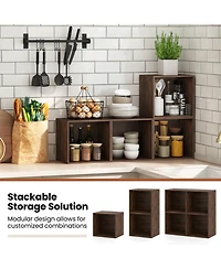 Sugift Stackable Cube Storage Organizer Open Wooden Book Shelf Display Shelving Unit