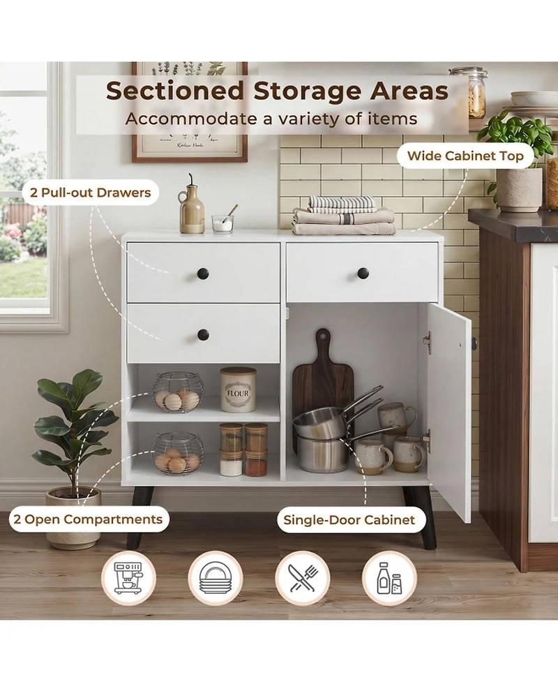 Sugift 31 Inch Sideboard Cabinet with 2 Open Compartments 2 Drawers and Single-Door Cabinet