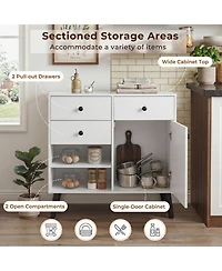 Sugift 31 Inch Sideboard Cabinet with 2 Open Compartments 2 Drawers and Single-Door Cabinet