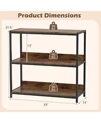 Sugift 3-Tier Industrial Bookshelf with Wooden Shelves and Metal Frame