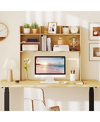 Sugift Desktop Bookshelf Storage Hutch With 6 Shelves and Adjustable Shelf