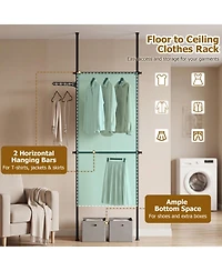 Sugift Adjustable Floor to Ceiling Clothes Rack with 2 Hanging Rods 102.5in-124in