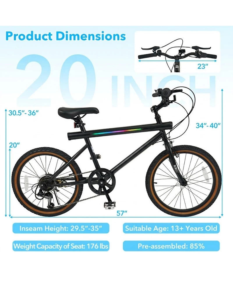Hongge 20-Inch Led Commuter Bike with Wireless Stereo Speakers