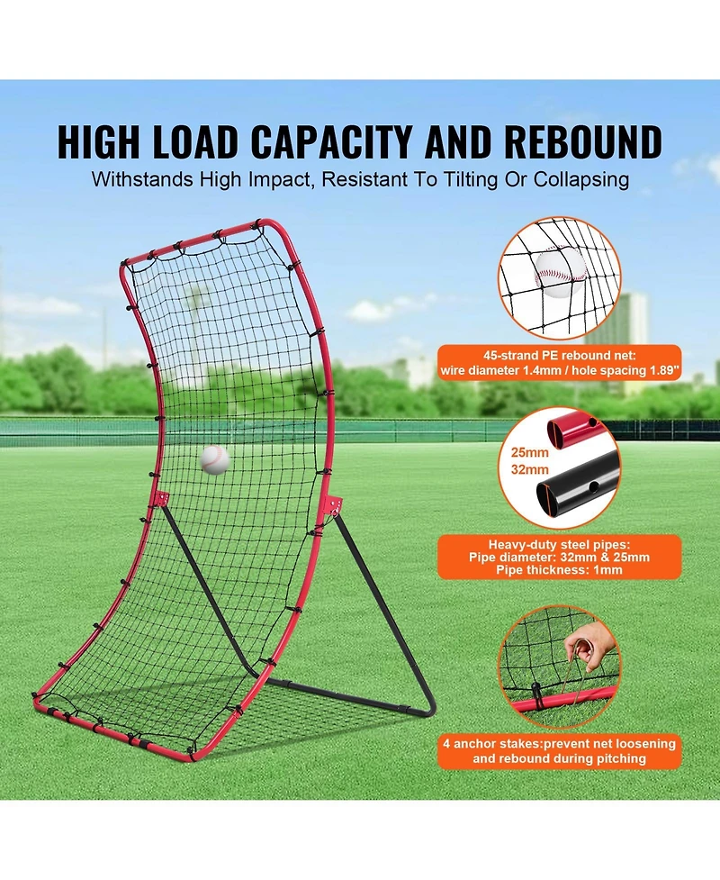 Hongge Adjustable-Angle Baseball PitchBack Rebounder Net 4 x 5.5 ft