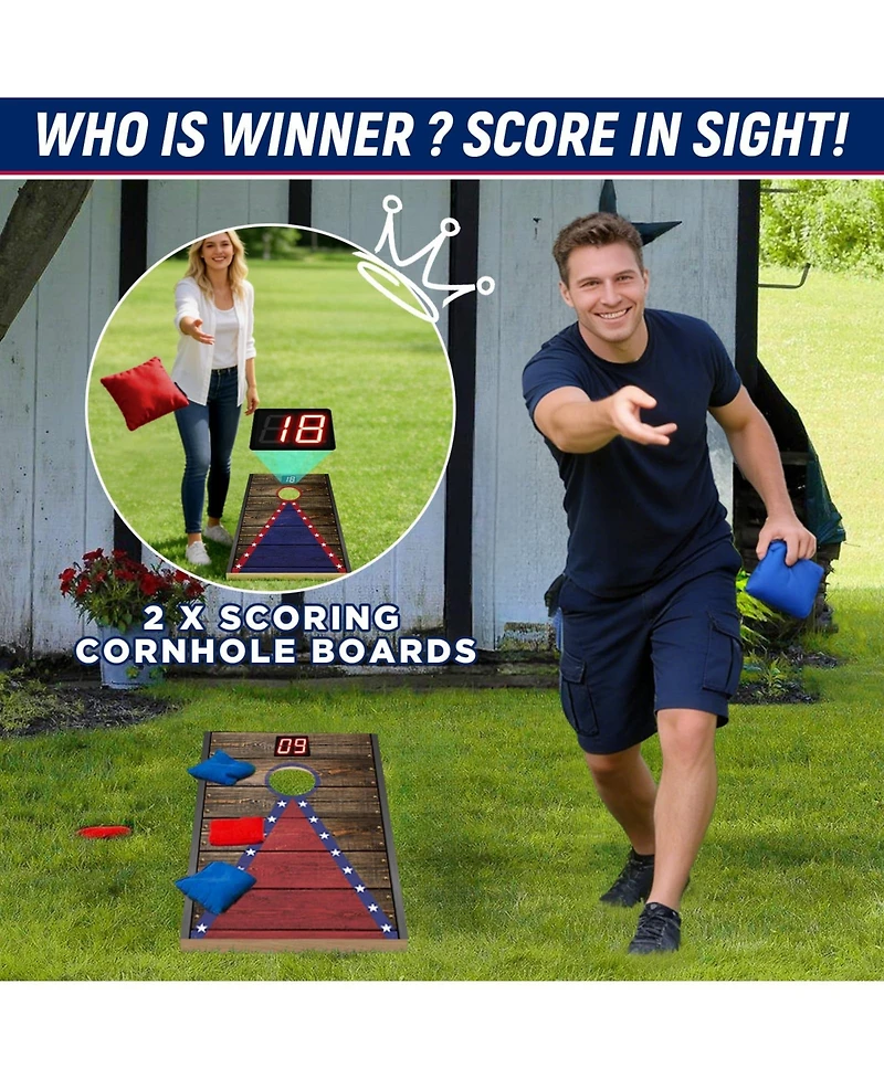 Aofar Electronic Cornhole Set Automatic Scoring Sensing Wood 8 Bags Carry Case 2x1feet