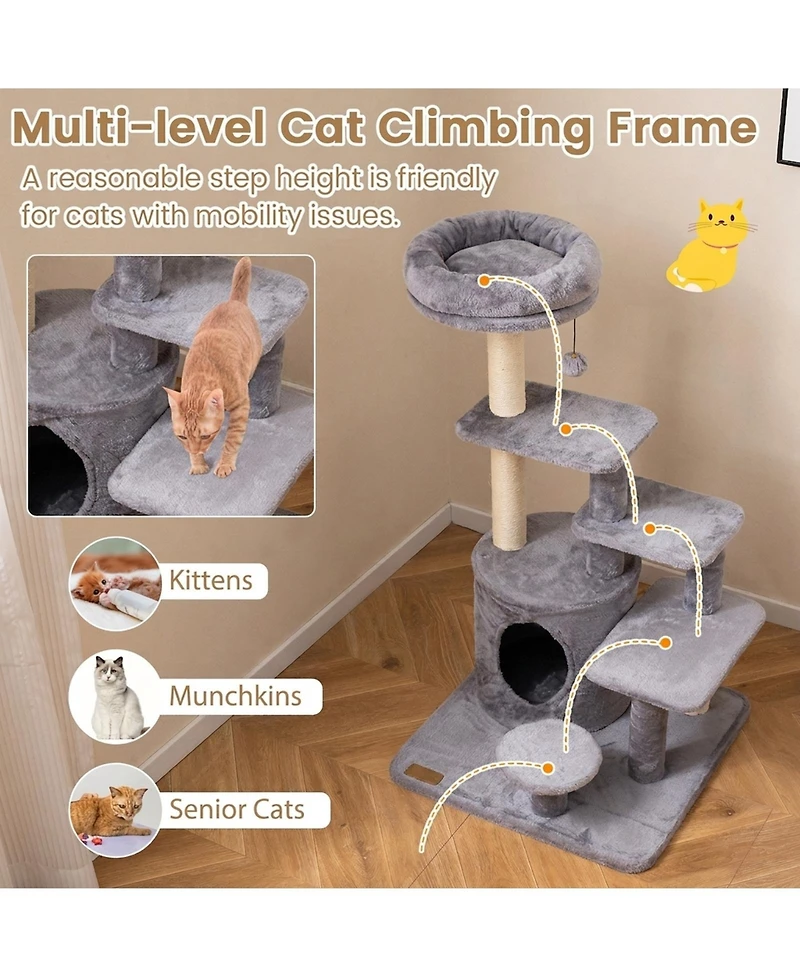 Sugift 40 in Multi-level Cat Tower with Condo and Dangling Jingle Ball