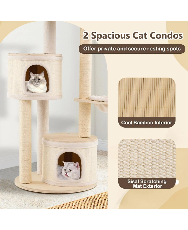 Sugift Wooden Kitten Tower with Sisal Scratching Posts and 2 Condos
