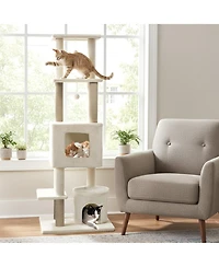 Sugift 64 in Tall Cat Tree with 2 Large Condos and Jute Scratching Posts for Indoor Adult Cats