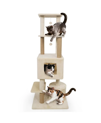 Sugift 64 in Tall Cat Tree with 2 Large Condos and Jute Scratching Posts for Indoor Adult Cats