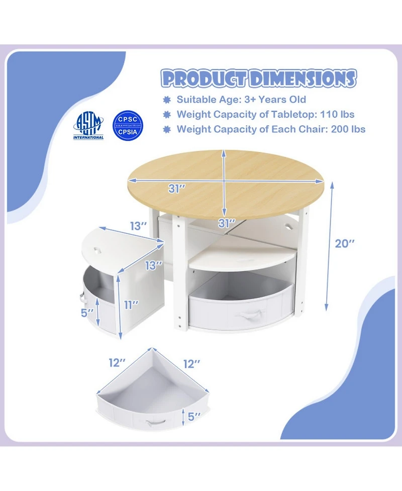 Sugift 5-Piece Toddler Round Nesting Table With 4 Storage Stools For Activities