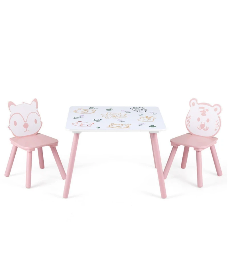Sugift 3-Piece Kids Table and Chairs Set with Animal Patterns