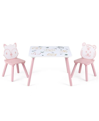 Sugift 3-Piece Kids Table and Chairs Set with Animal Patterns