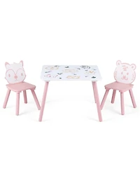 Sugift 3-Piece Kids Table and Chairs Set with Animal Patterns