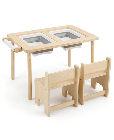 Sugift 3-Piece Kids 6-in-1 Activity Table and Chair Set with 2-Height Adjustable Table