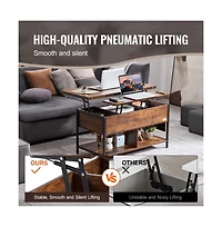 Slickblue Rectangle Lift Top Coffee Table with Charging Station, Hidden Storage and Ambient Led Lights