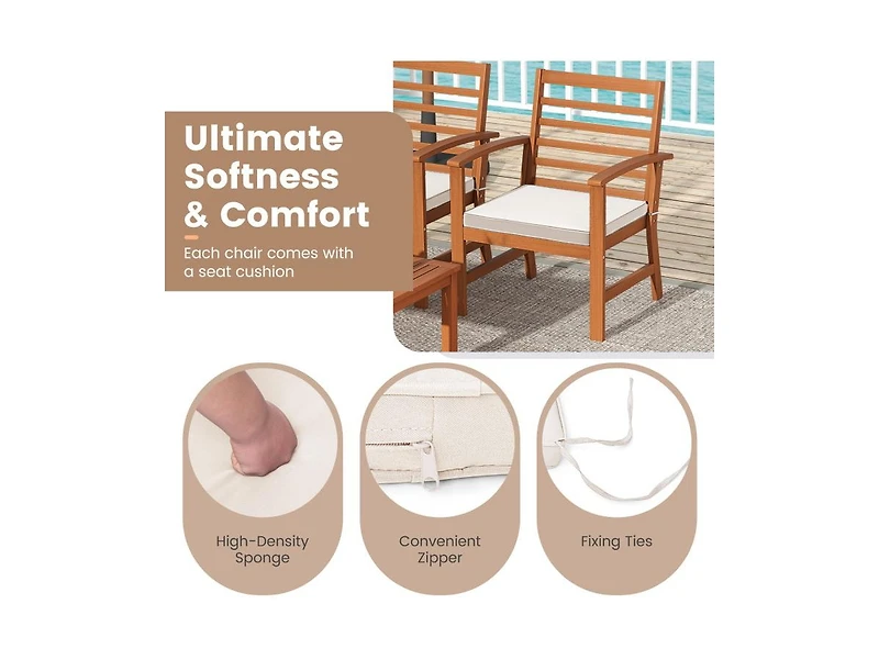 Boyel Living 4 Pieces Outdoor Furniture Set with Stable Acacia Wood Frame