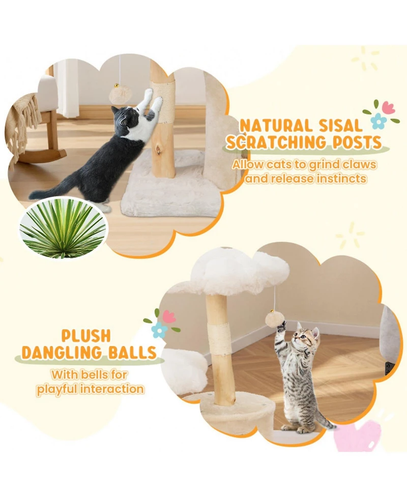 Sugift Solid Wood Cat Tree with Branch Flower Cat Tower and Sisal Scratching Posts
