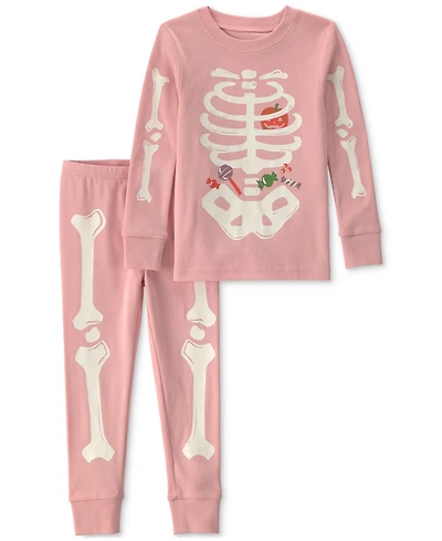 Carter's Toddler Girls' 2T-5T Halloween Glow the Dark Skeleton Cotton Snug-Fit Pajama, 2-Piece Set
