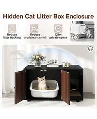 Sugift Wooden Cat Litter Box Enclosure Hidden Litter Box Furniture with Scratching Board