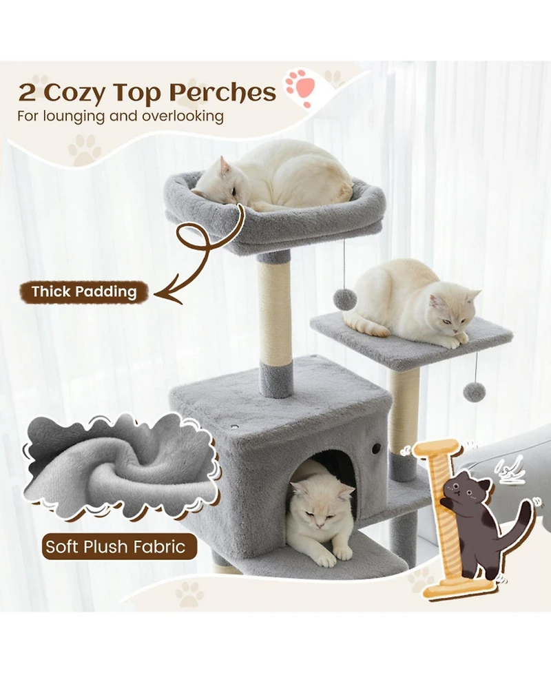 Sugift 80 in Tall Cat Tree with 2 Large Condos and Dangling Toys