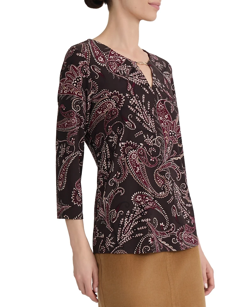 Jones New York Women's Paisley-Print 3/4-Sleeve Keyhole-Neck Blouse