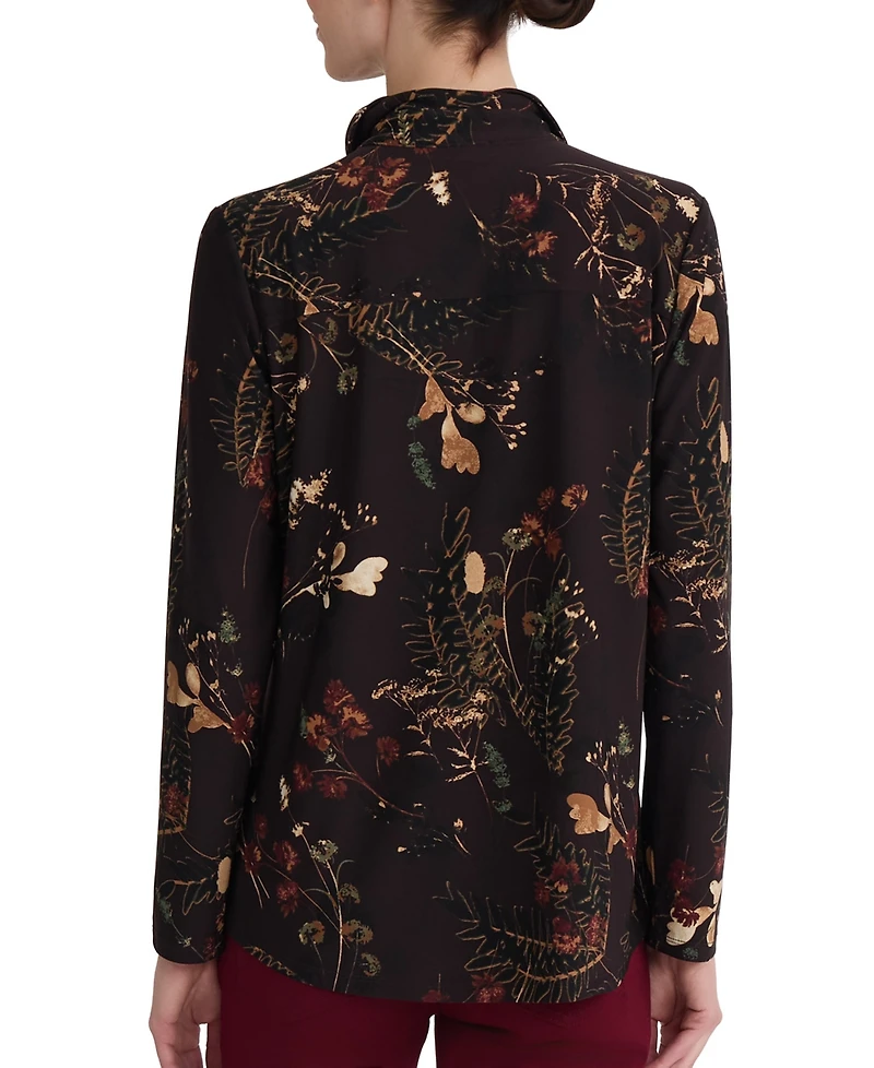 Jones New York Women's Long-Sleeve Floral-Print Collared Button-Front Shirt